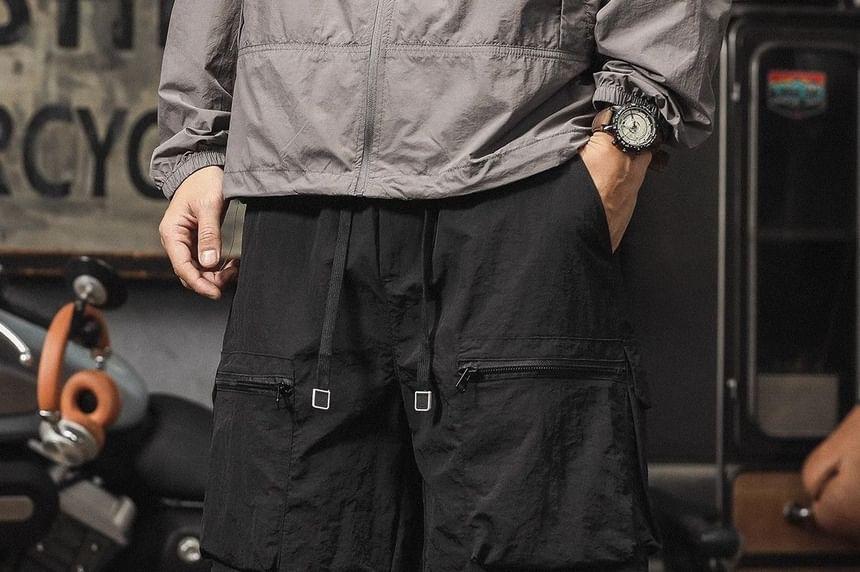 Drawstring Waist Plain Cargo Shorts Product Image
