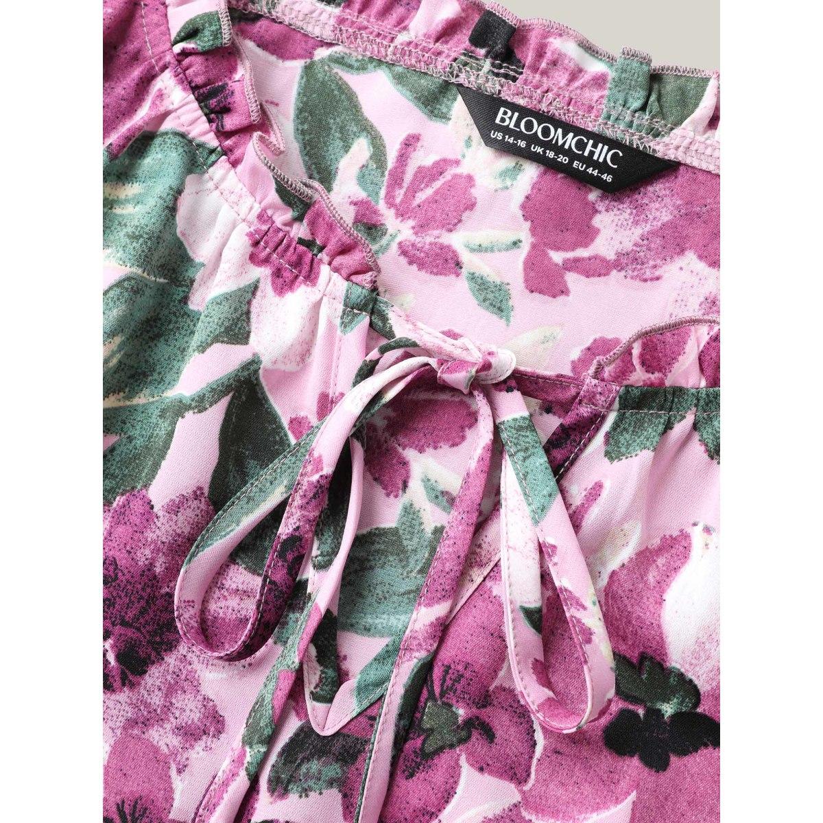 Plus Size Floral Print Cinched-Waist Pockets Midi Dress Lilac Women Timeless Notched collar Sleeveless Curvy BloomChic 28/5X Product Image