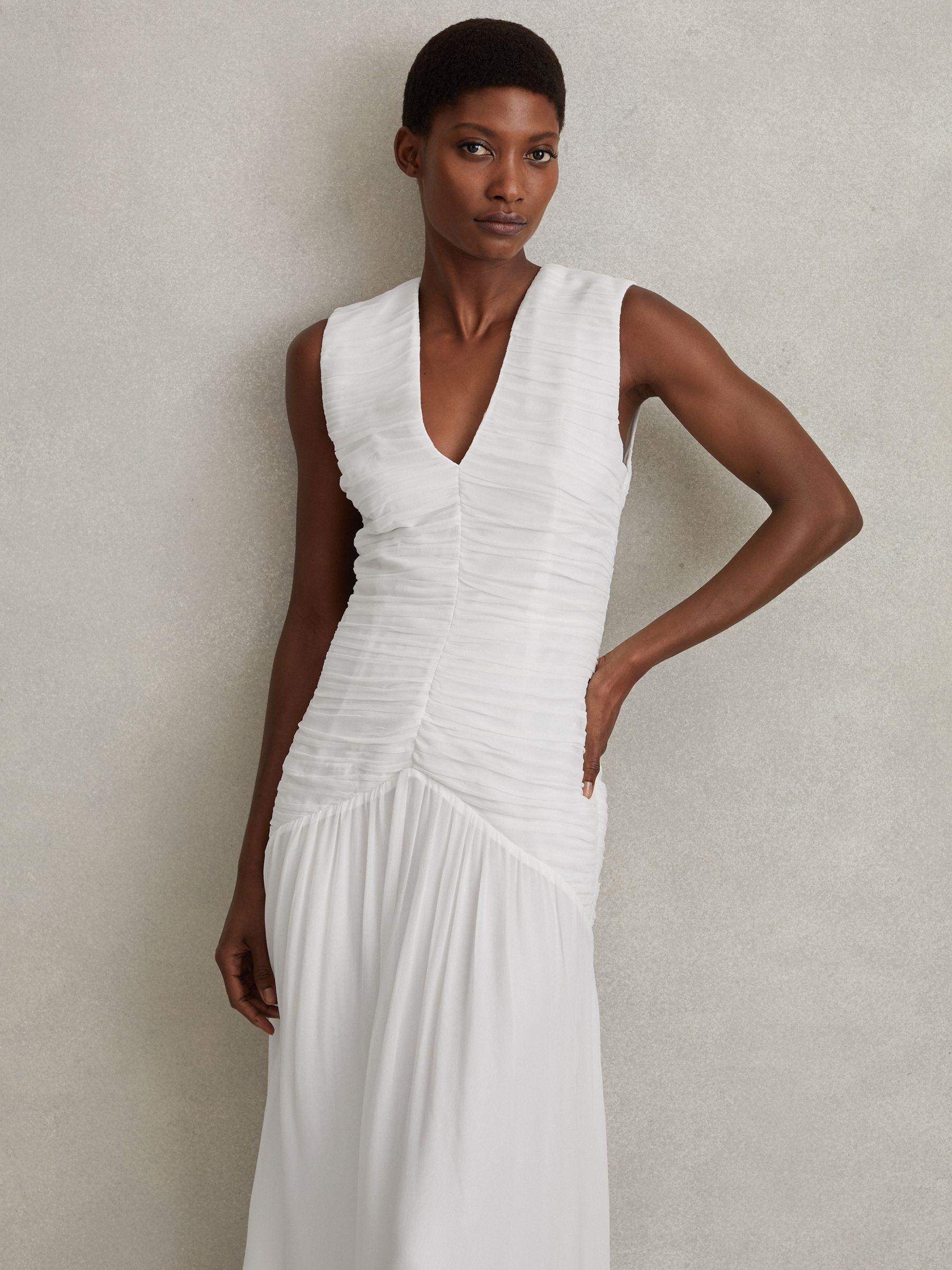 Ruched Bodycon Midi Dress in Ivory Product Image