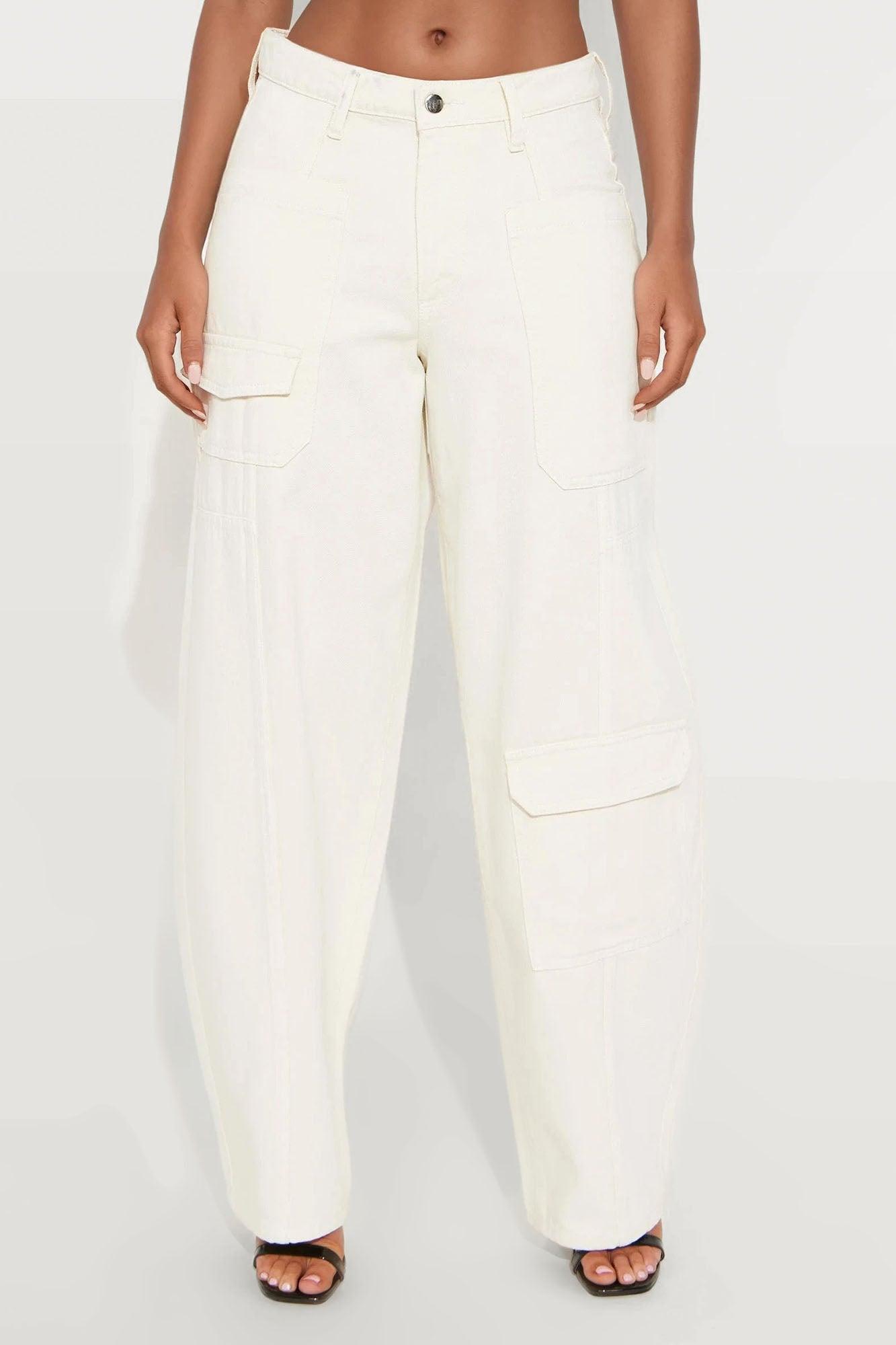 Alexandra Cargo Twill Wide Leg Barrel Pant - Cream Female Product Image
