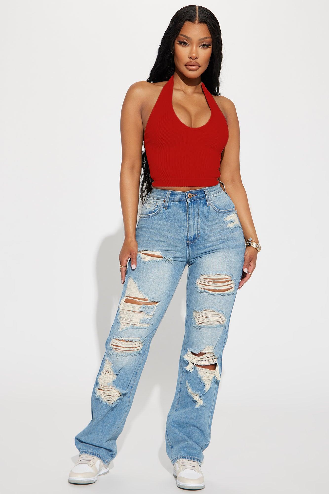 Simi Seamless Halter Crop Top - Red Product Image