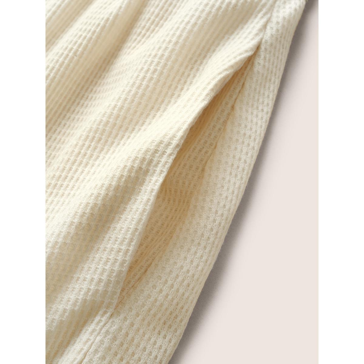 Plus Size Asymmetrical Neck Waffle Knit Tie Knot Dress Ivory Women Casual Tie knot Asymmetrical Neck Cap Sleeve Curvy Midi Dress BloomChic 12/L Product Image