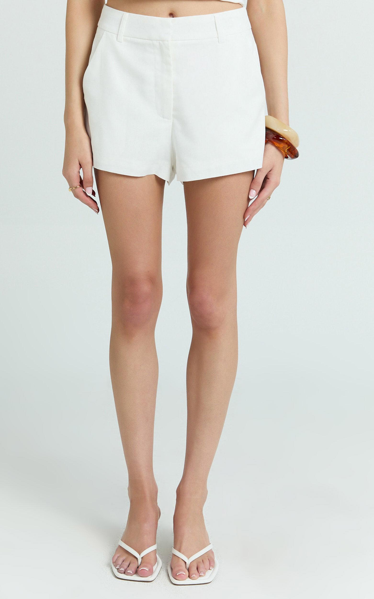 Adali Shorts - Mid Rise Linen Micro Mini Shorts in Off White Product Image