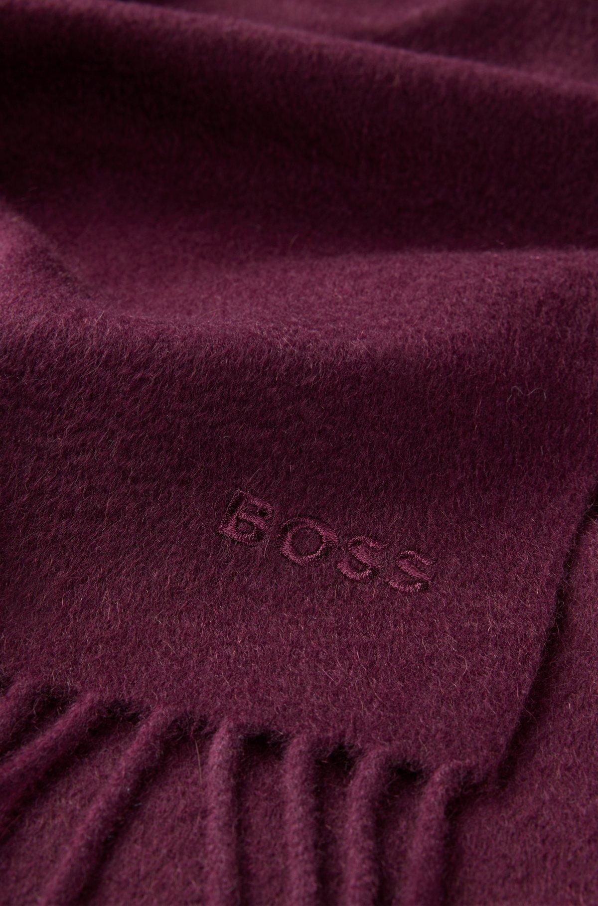 Italian-cashmere scarf with fringing and embroidered logo Product Image