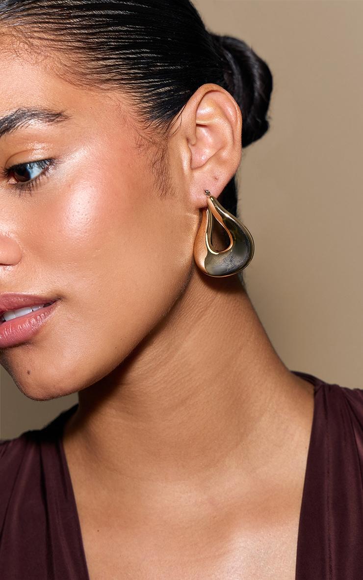 Gold Thick Abstract Twist Hoop Earrings Product Image