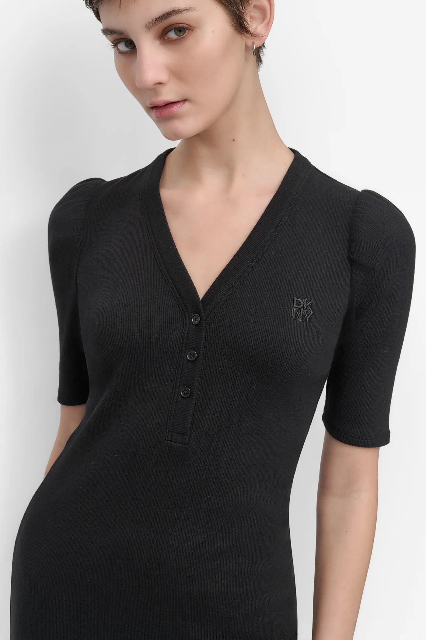 VNECK HENLEY LONG SLEEVE DRESS Product Image