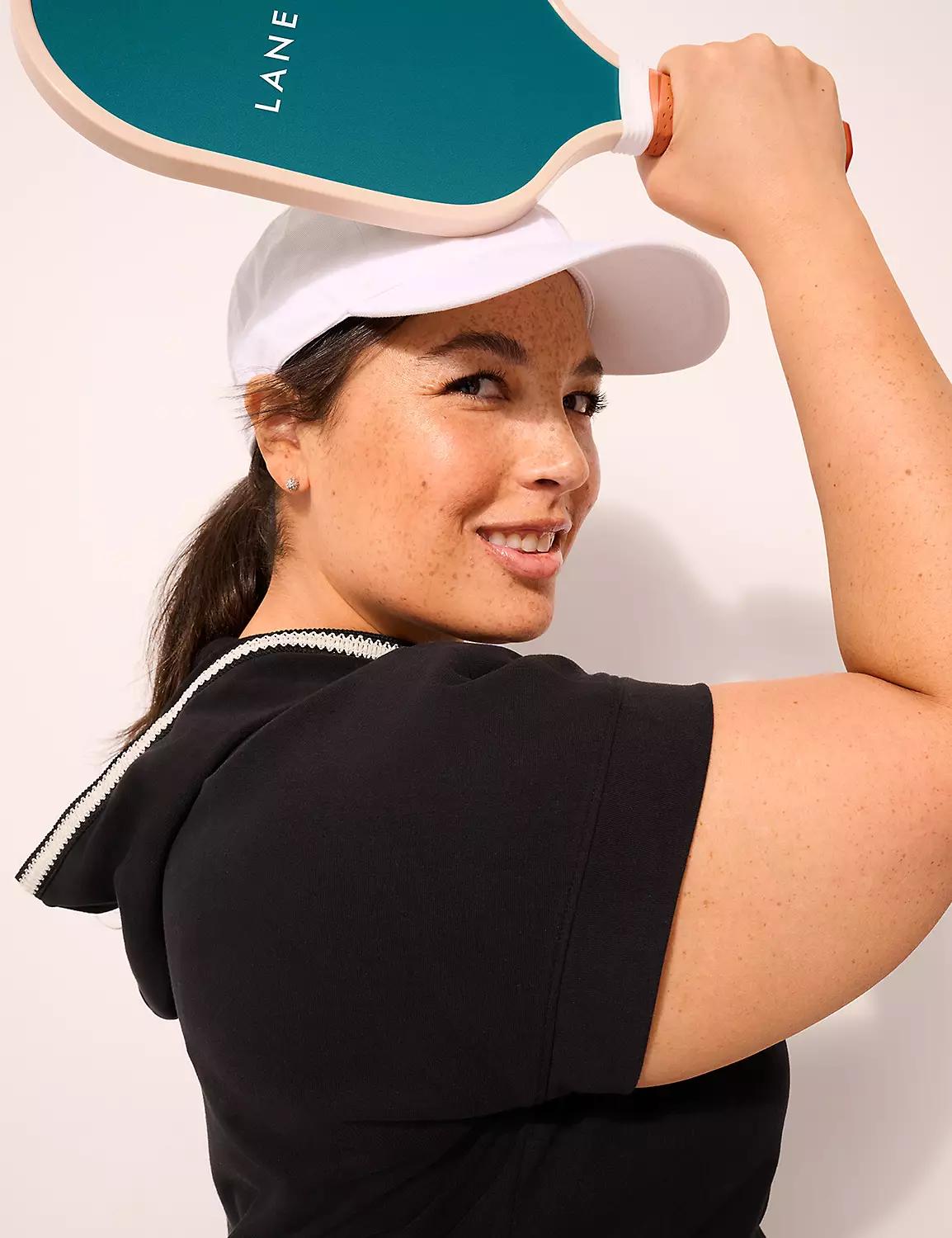 LIVI French Terry Short-Sleeve Crochet-Trim Sweatshirt Product Image