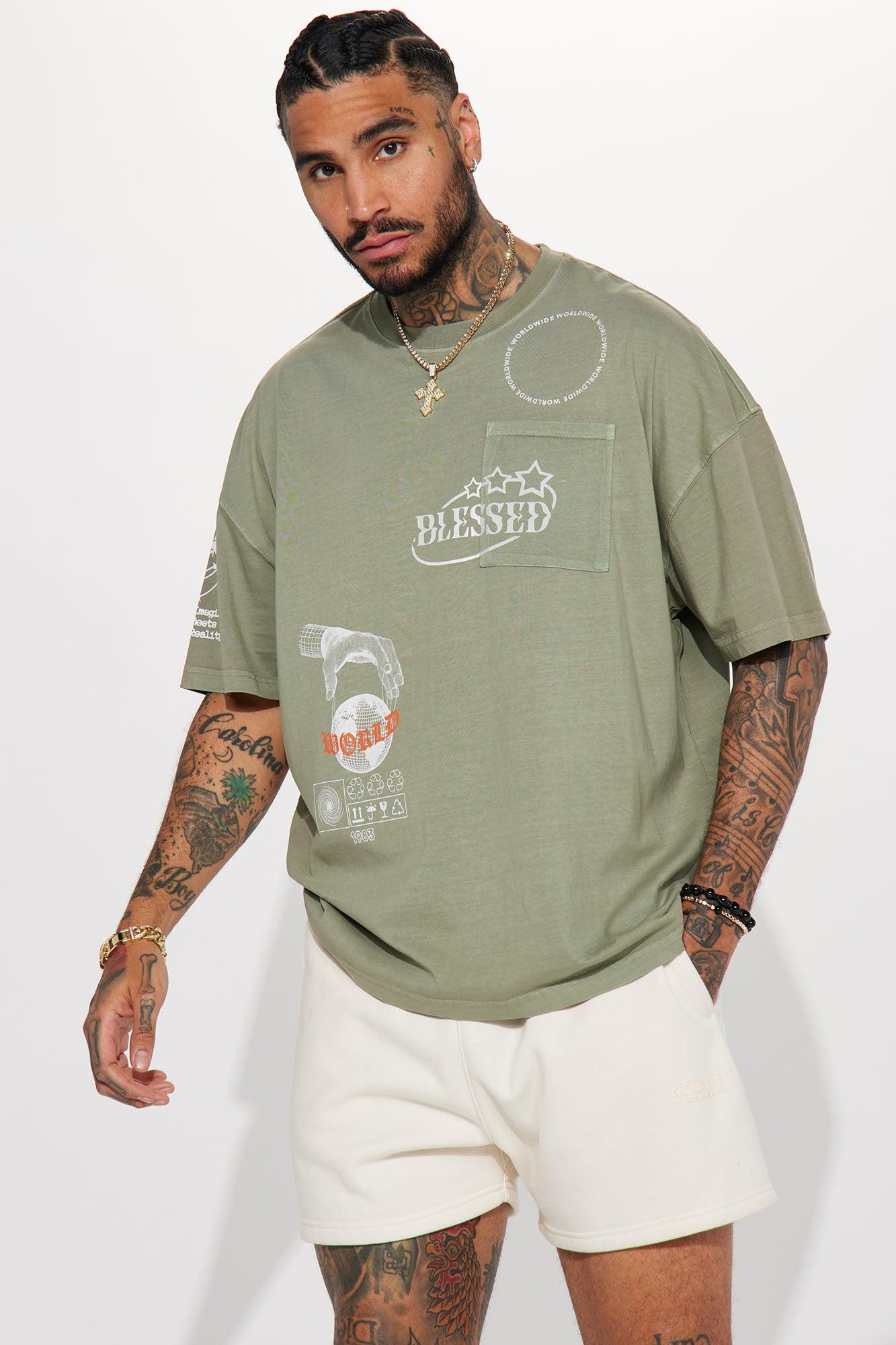 Blessed World Oversized Short Sleeve Tee - Olive Product Image