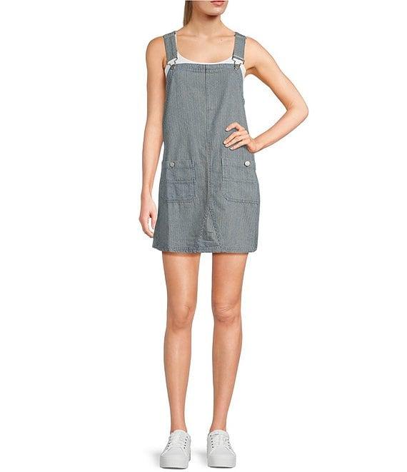 Blu Pepper Striped Denim Overall Mini Dress Product Image
