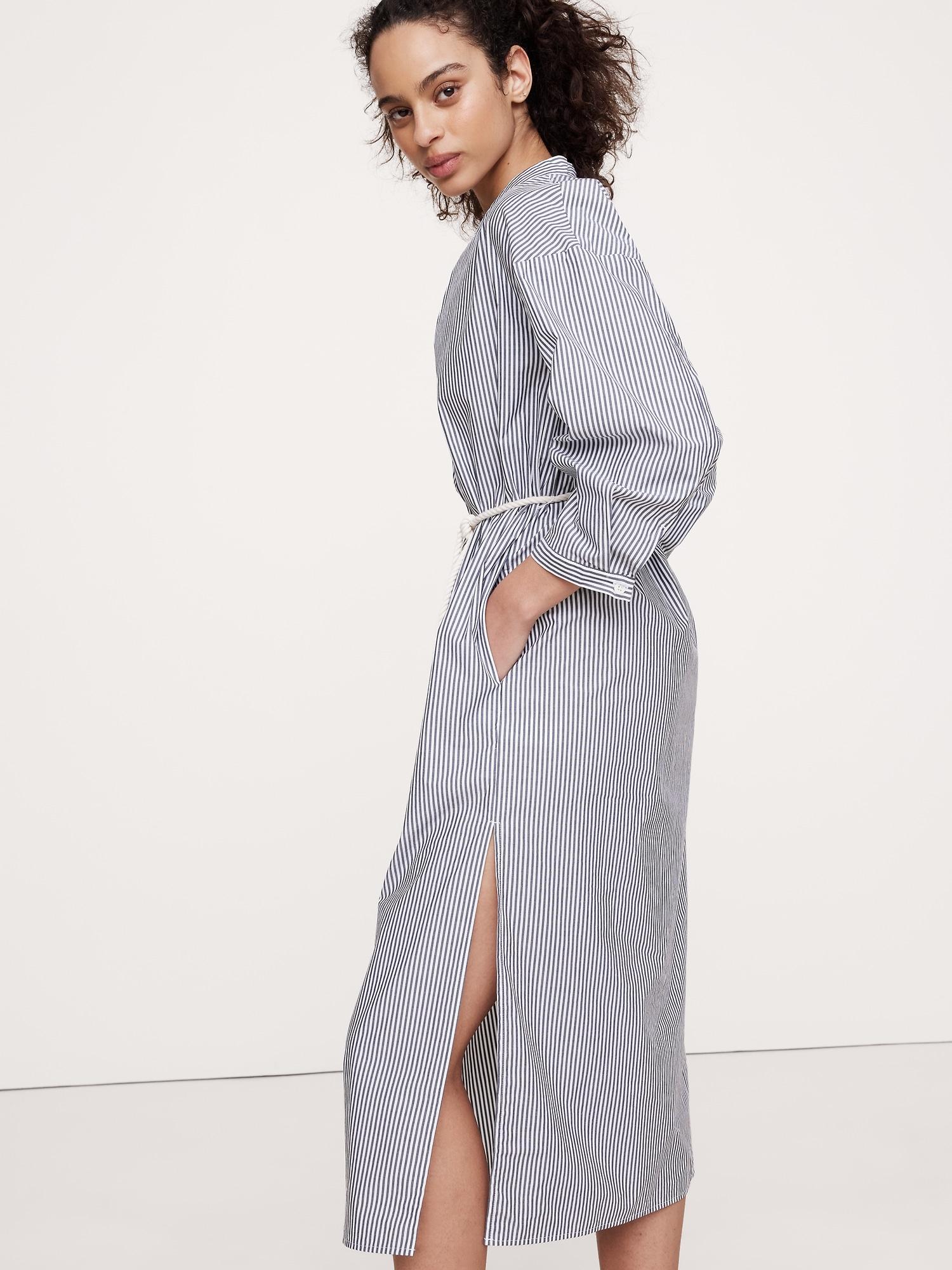 Cotton Poplin Split-Neck Shirt Dress Product Image