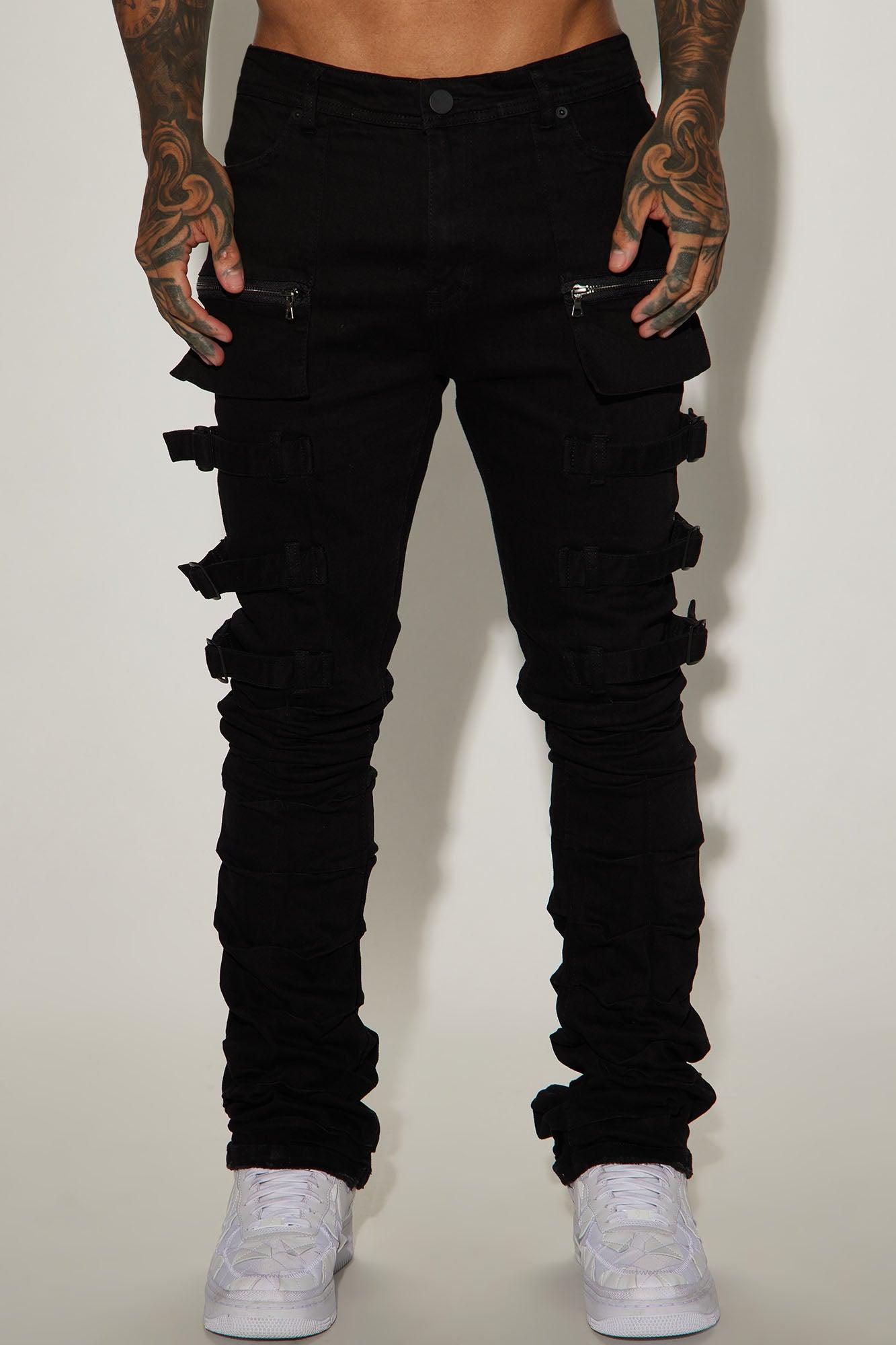 I Be Strappy Stacked Skinny Flare Jeans - Black Product Image