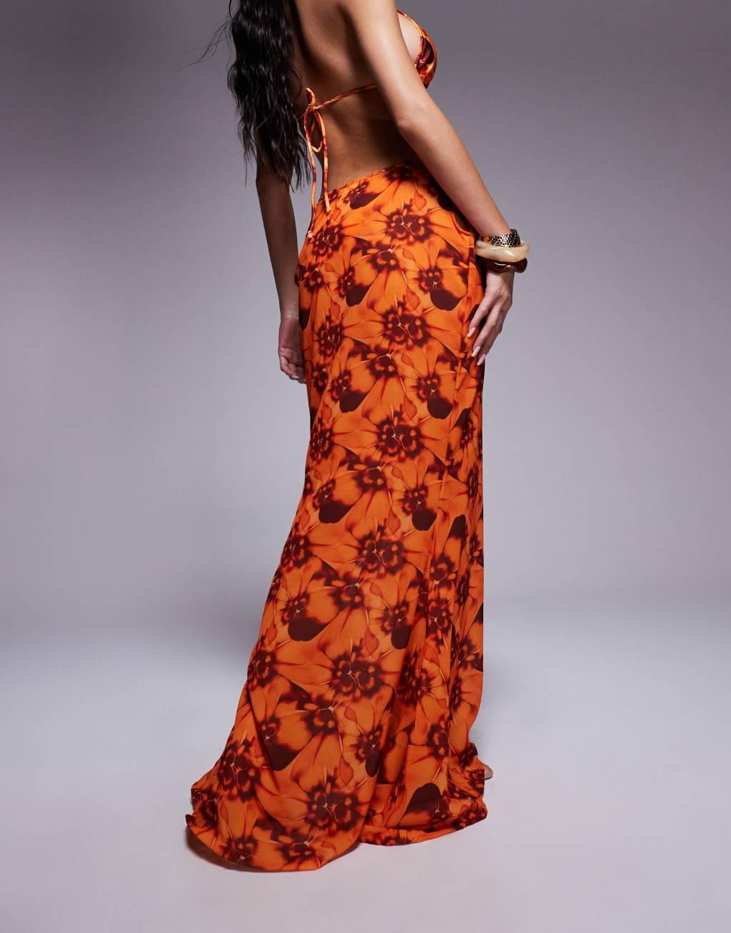 Candypants tie dye mesh maxi beach skirt in orange Product Image