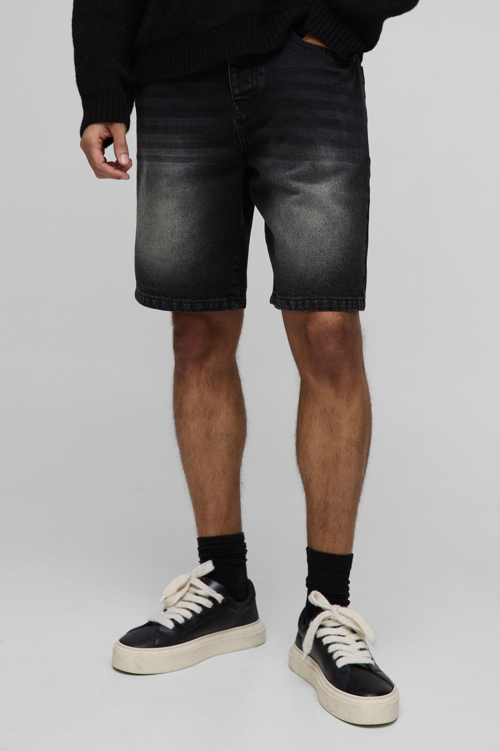 Relaxed Fit Extreme Washed Woven Tab Jean Shorts | boohooMAN USA Product Image