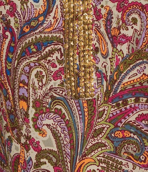 Democracy Woven Floral Paisley Split V-Neck 3/4 Sleeve Top Product Image