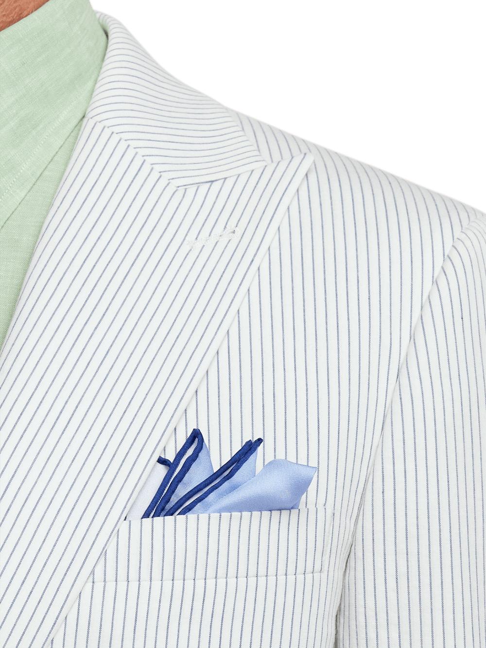 Cotton Stretch Stripe Seersucker Single Breasted Peak Lapel Suit Jacket - White/blue Product Image