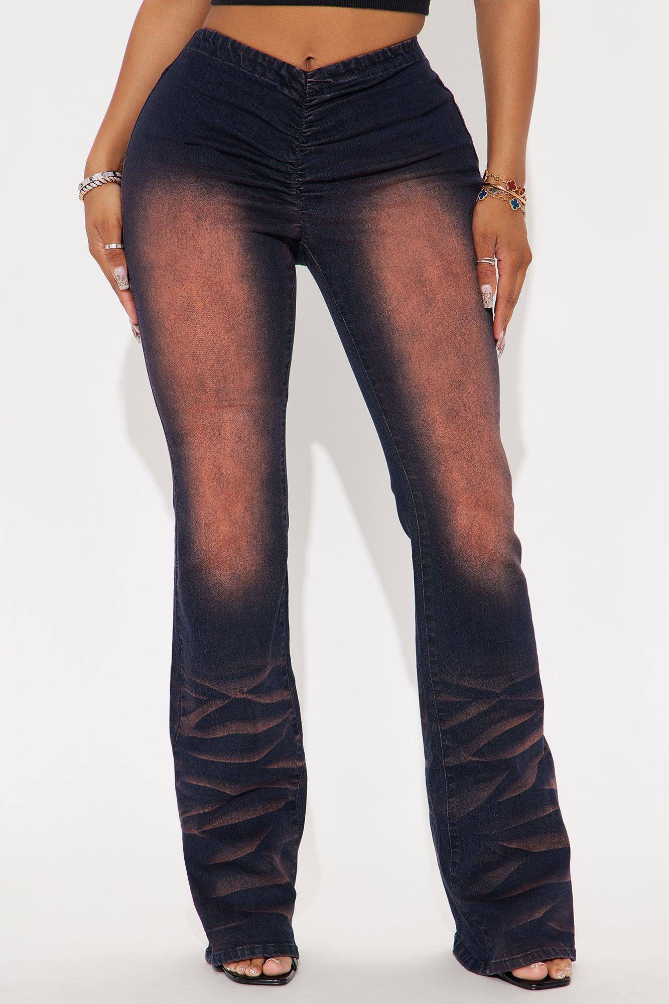 Level Up Mid Rise V Waistband Flare Jeans - Black Wash Product Image