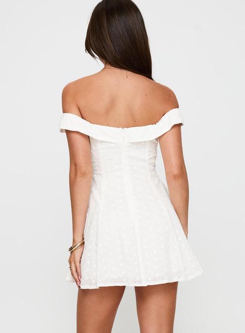 Rosebud Broderie Off The Shoulder Mini Dress White Product Image