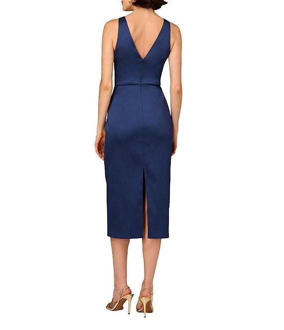 Aidan Mattox Stretch Mikado V-Neck Beaded Sheath Midi Dress Product Image