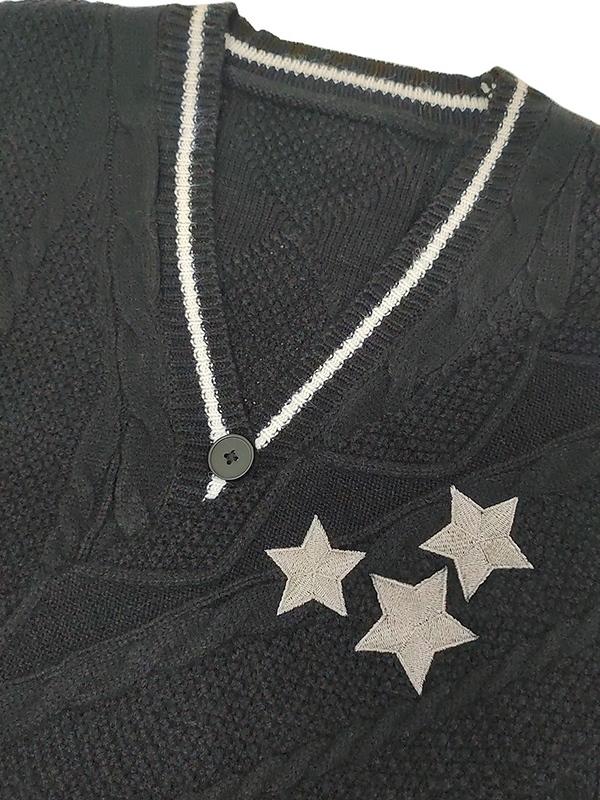 Oversize Star Embroidered Cable Knit Cardigan Product Image