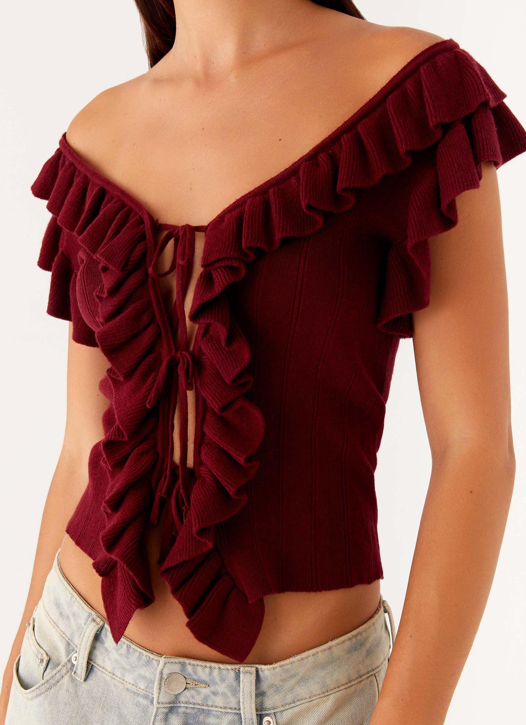 Keeta Frill Top - Burgundy Product Image