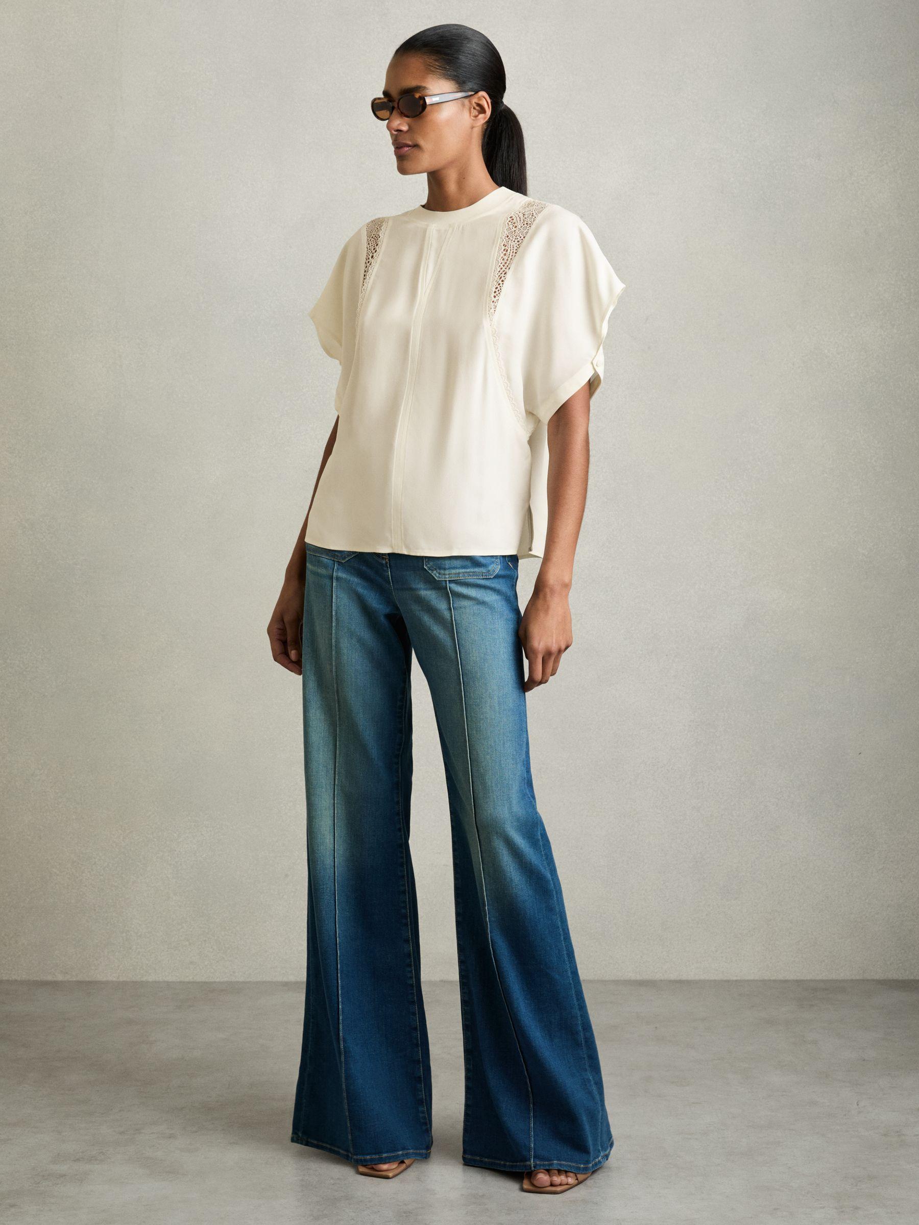 Lace-Insert T-Shirt in Cream Product Image