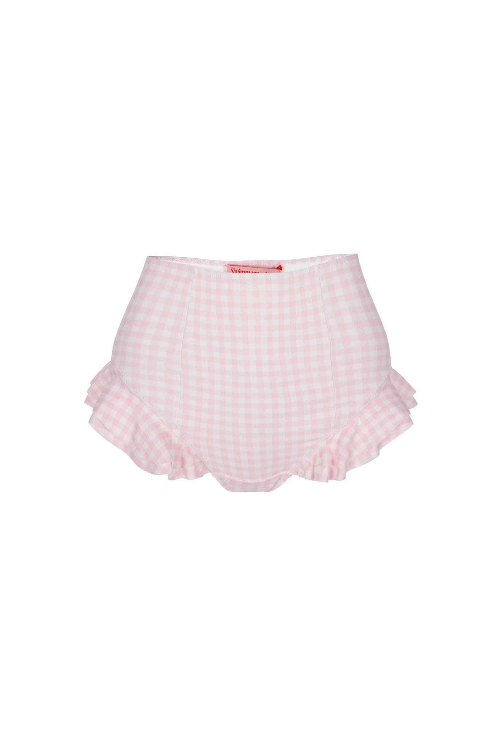 The Pink Gingham Ruffle Bikini Top Product Image