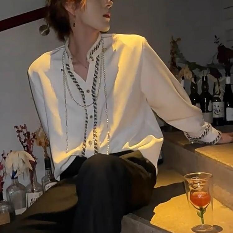 Long-Sleeve Contrast TRim Shirt Product Image