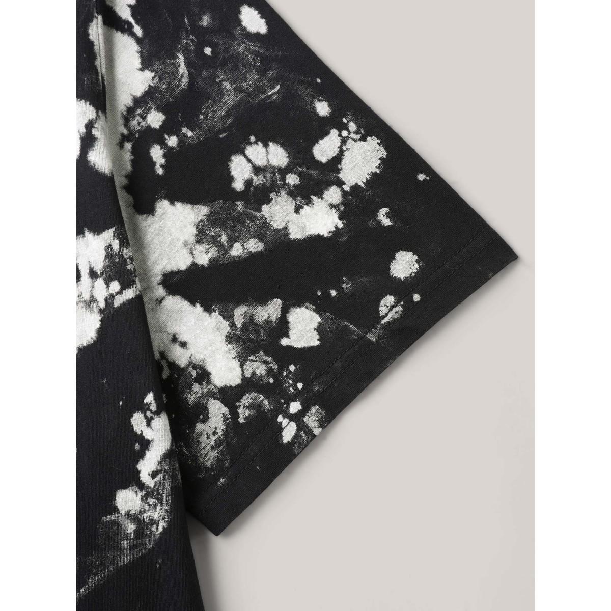 Plus Size Cotton Tie-Dye Stretchy V-Neck T-Shirt Black Women Leisure Non V-neck Casual T-shirts BloomChic 10/M Product Image