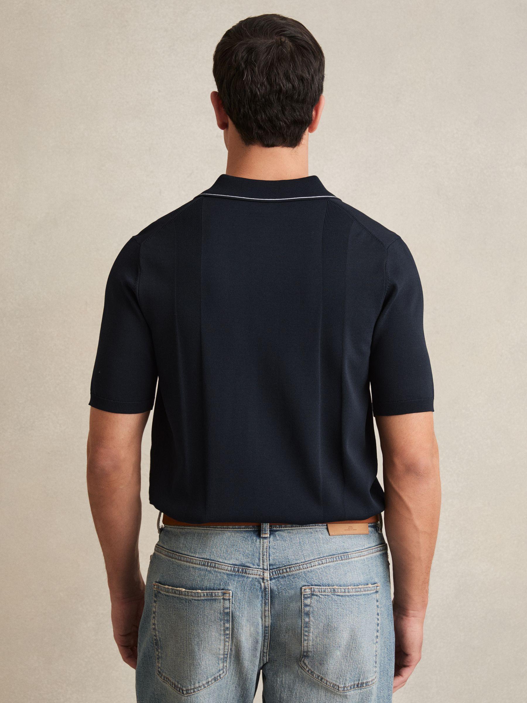 Colourblock Tipped Knit Shirt in White/Navy Product Image