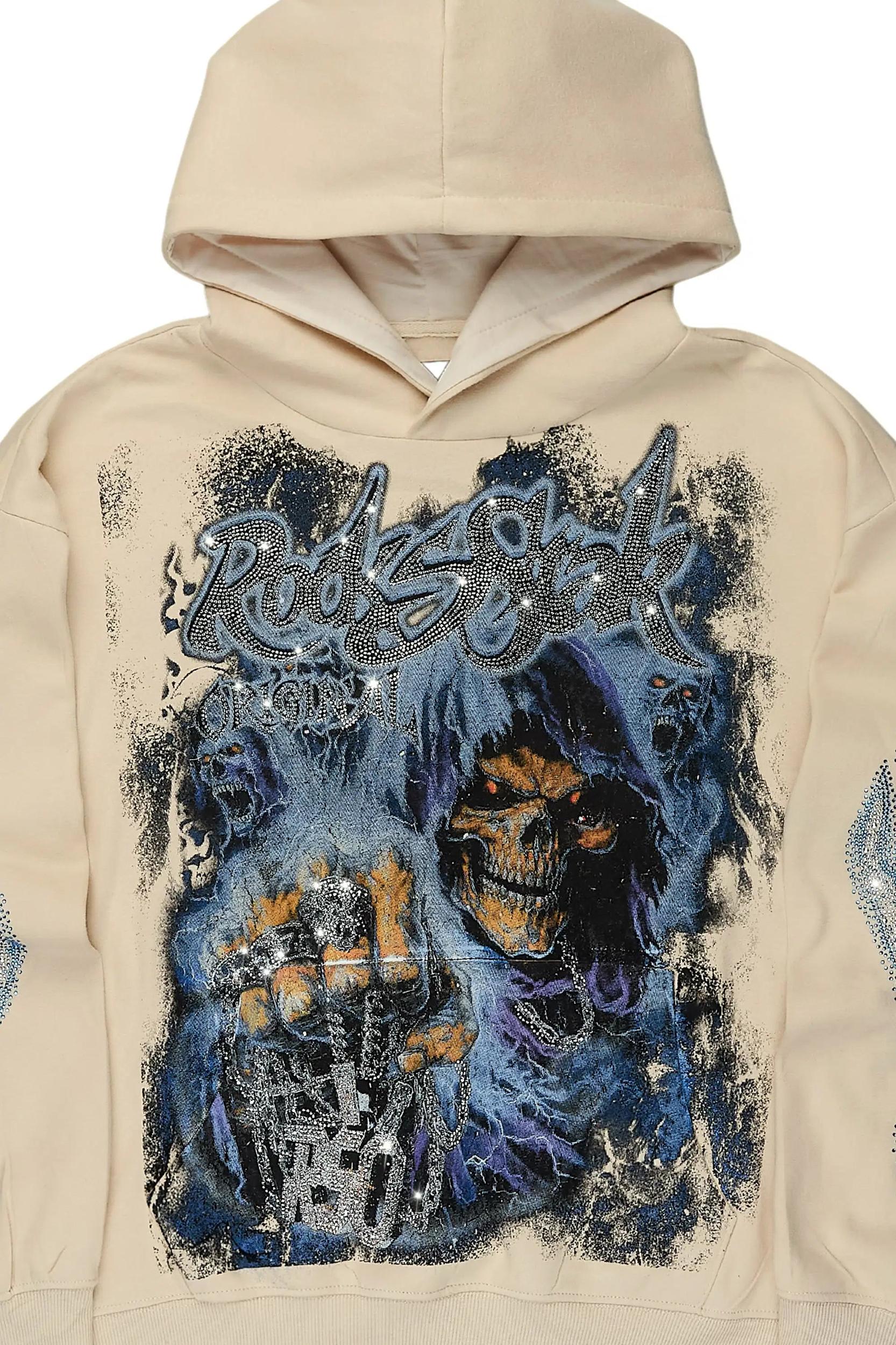 Kovari Beige Rhinestone Oversized Hoodie Male Product Image