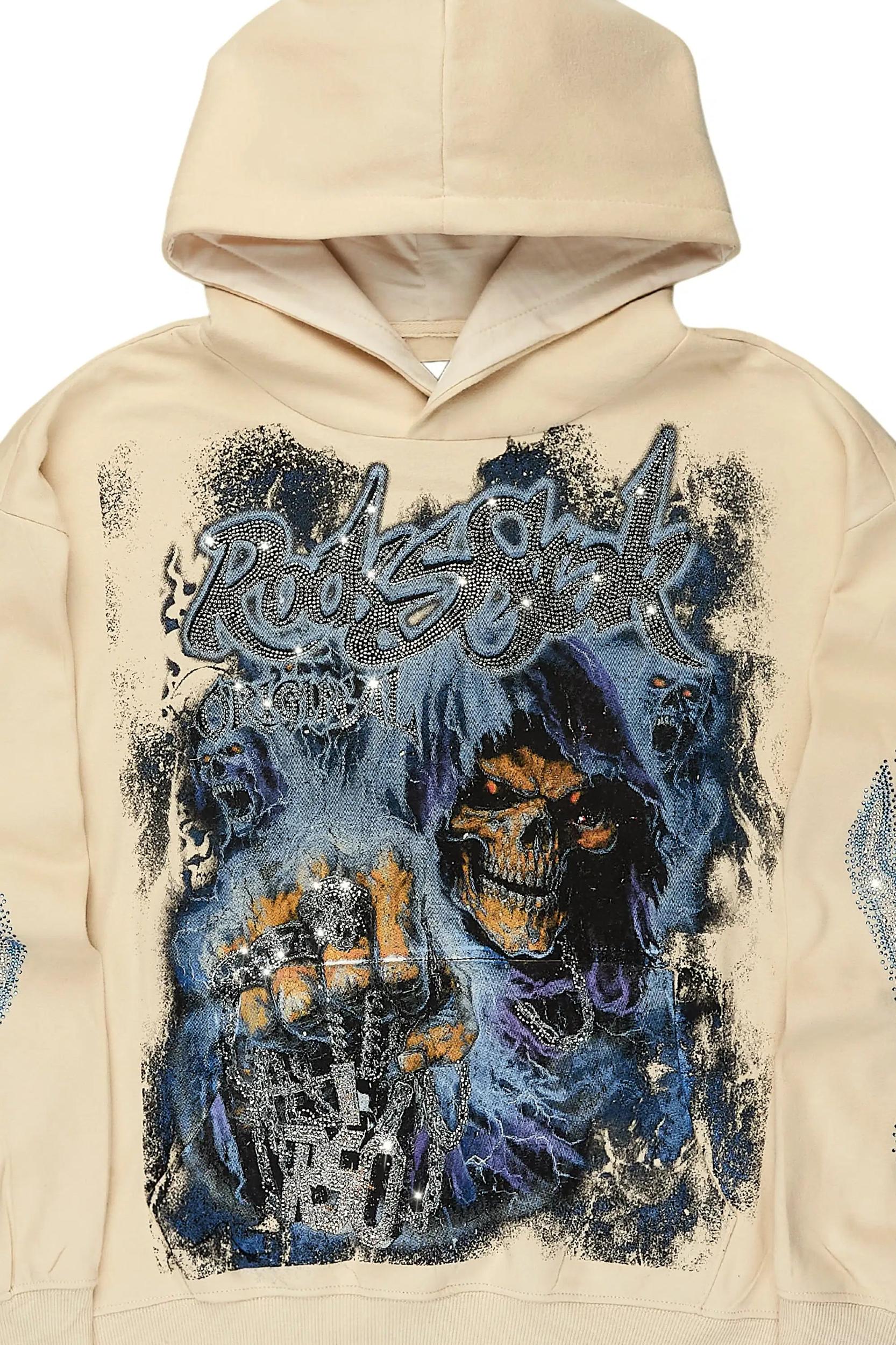 Kovari Beige Rhinestone Oversized Hoodie Male Product Image