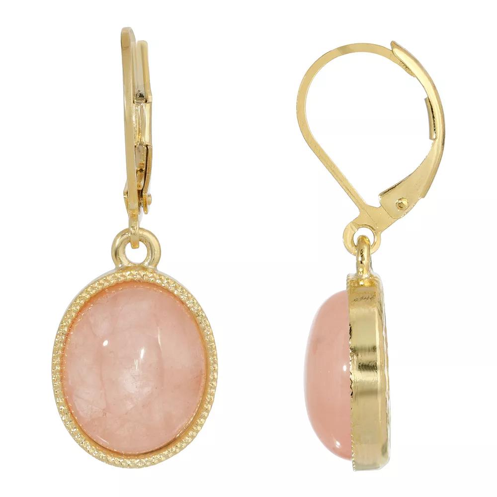 1928 Gold Tone Rose Quartz Oval Drop Earrings, Women's, Pink Product Image
