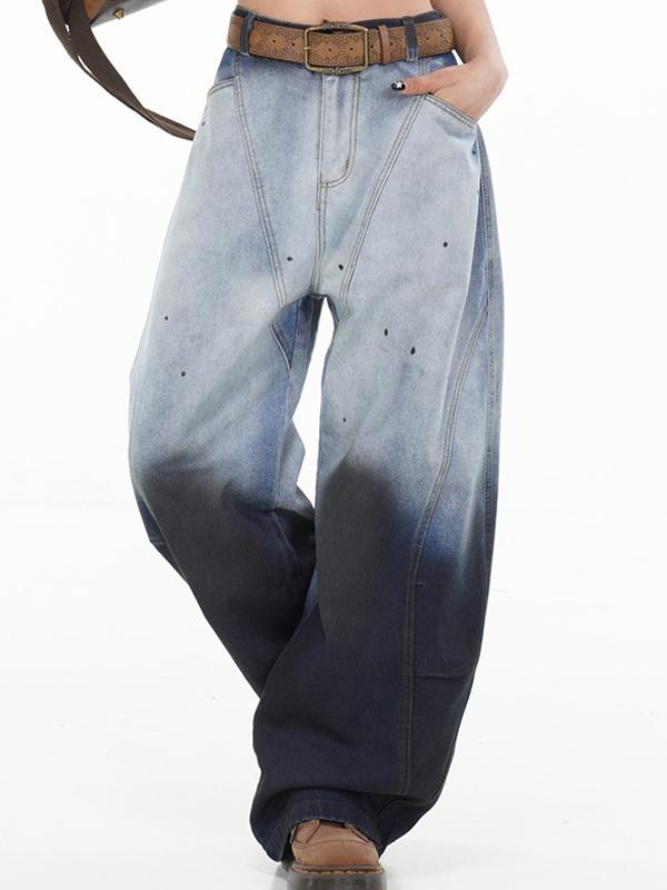 American-Style Distressed Gradient Boyfriend Jeans Product Image