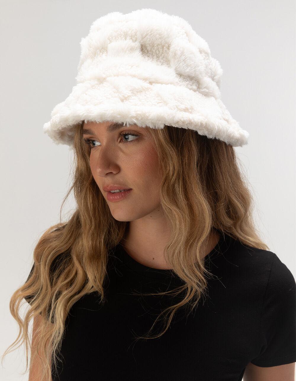 Checkered Fur Womens Bucket Hat - IVORY Product Image