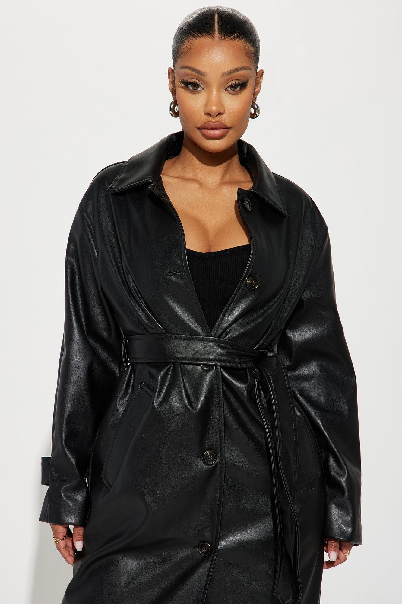 Bree Faux Leather Trench Coat - Black Product Image