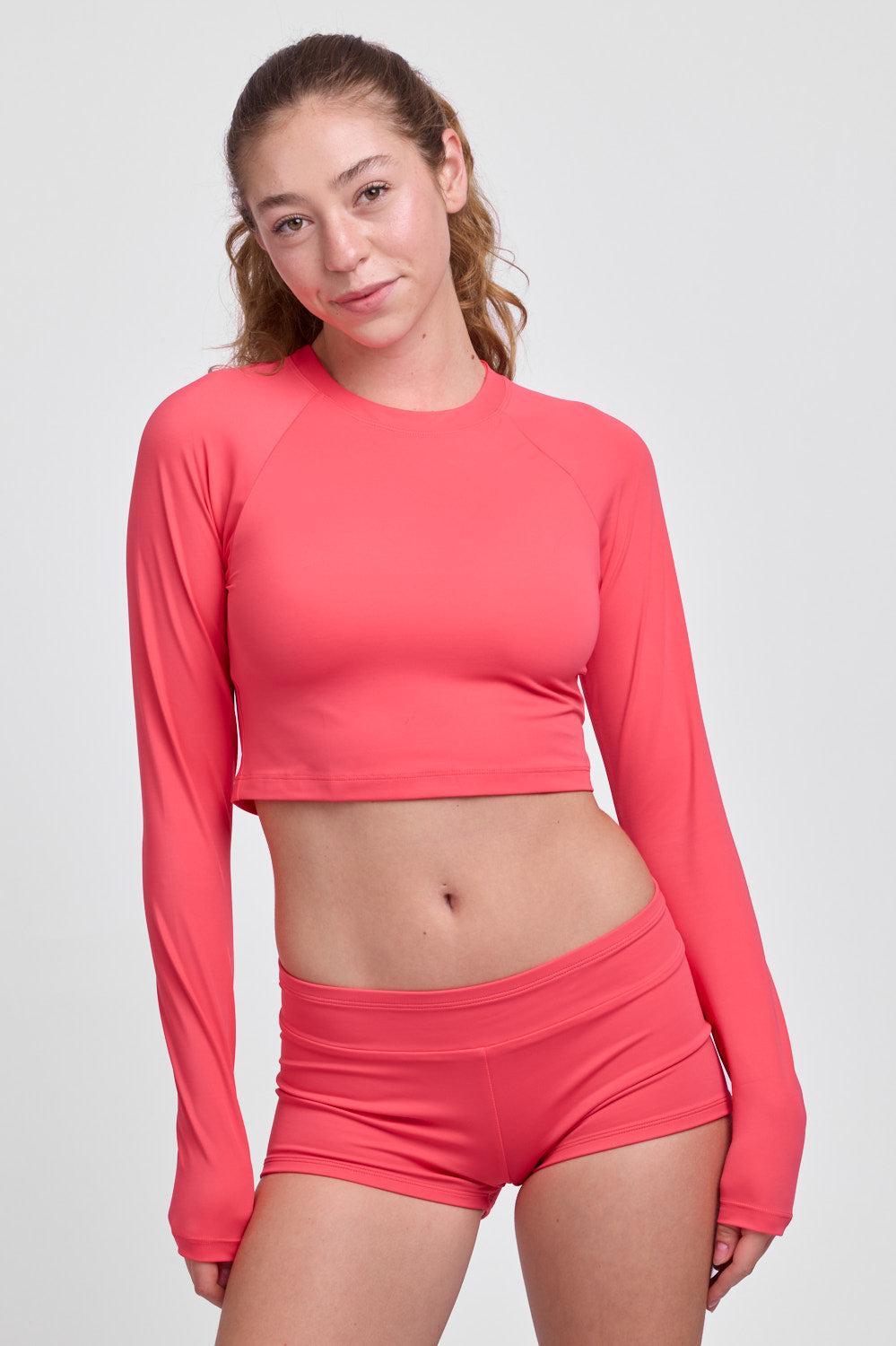 Moana Long Sleeve Cropped Rashguard - Coral Reef Female Product Image