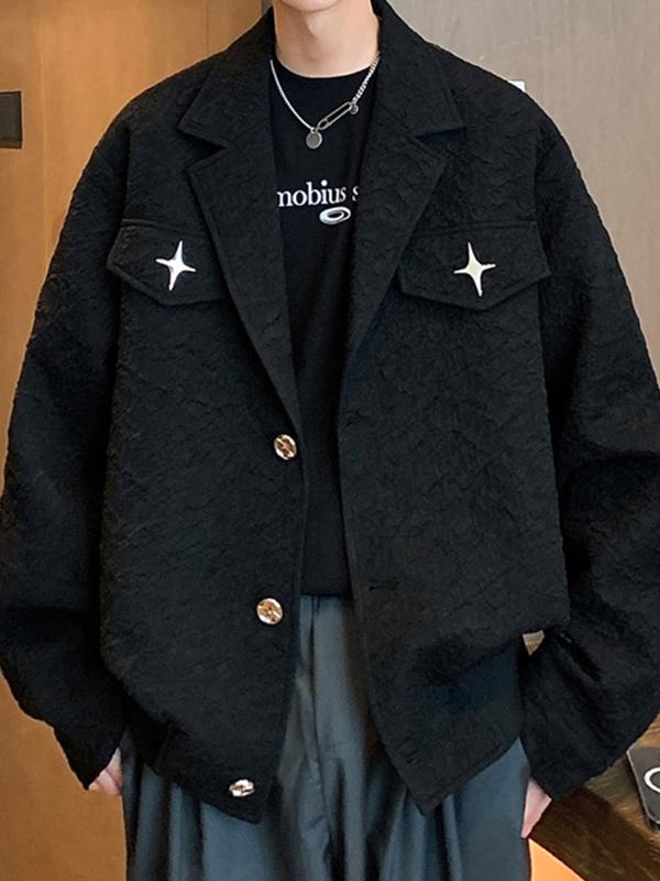 Men's Textured Metal Star Decor Shawl Neck Jacket Product Image