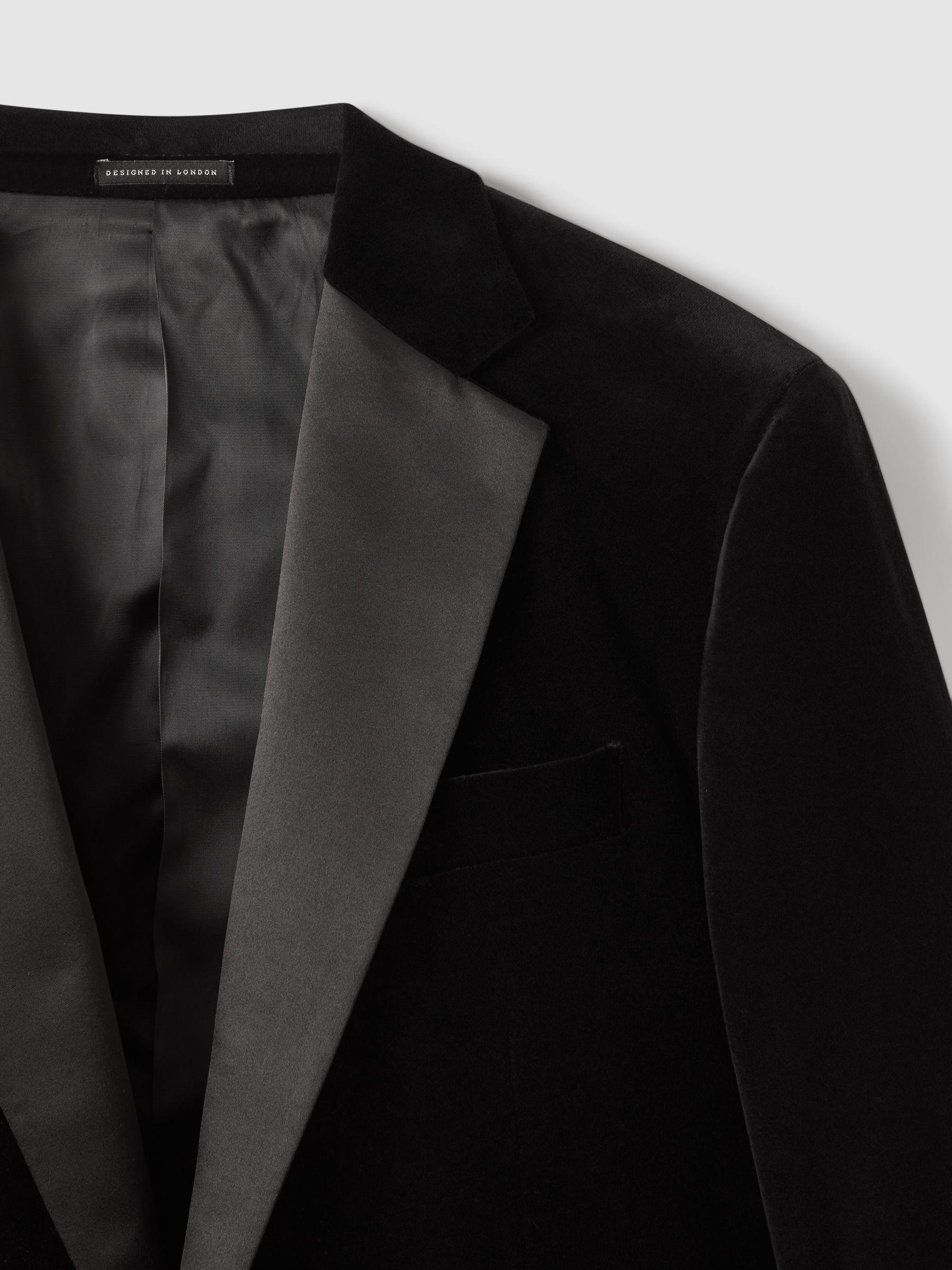 Velvet Single-Breasted Blazer Tailored Fit in Black Product Image