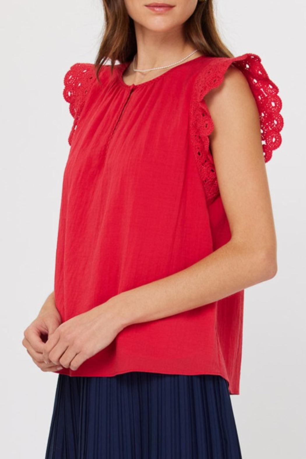Split Neck Crochet  Short Sleeve Product Image