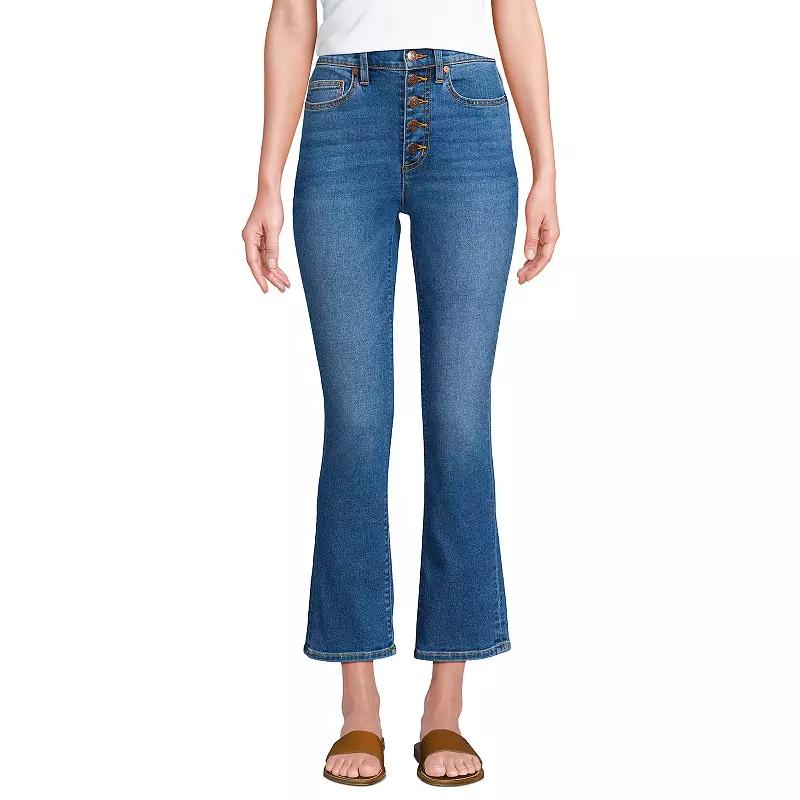 Women's Lands' End Recover High Rise Button Front Kick Flare Crop Jeans,  Product Image