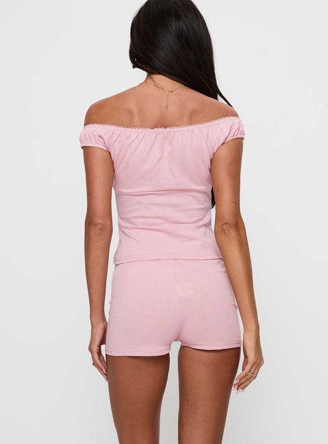 Drift Away Off The Shoulder Sleep Set Pink Product Image