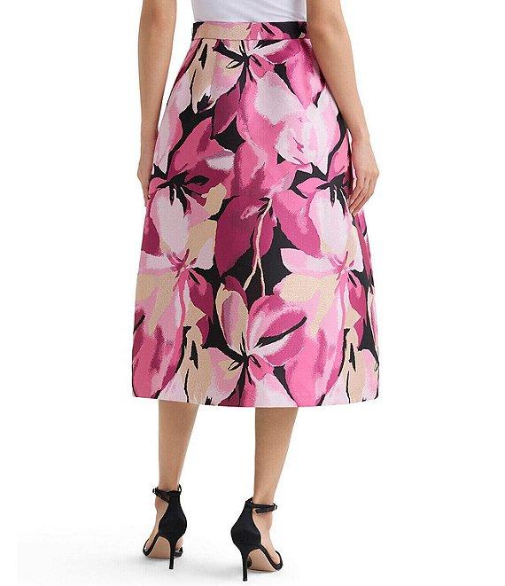 Ming Wang x Family Savvy Coordinating Shimmer Lined Floral Jacquard Flared Midi Skirt Product Image