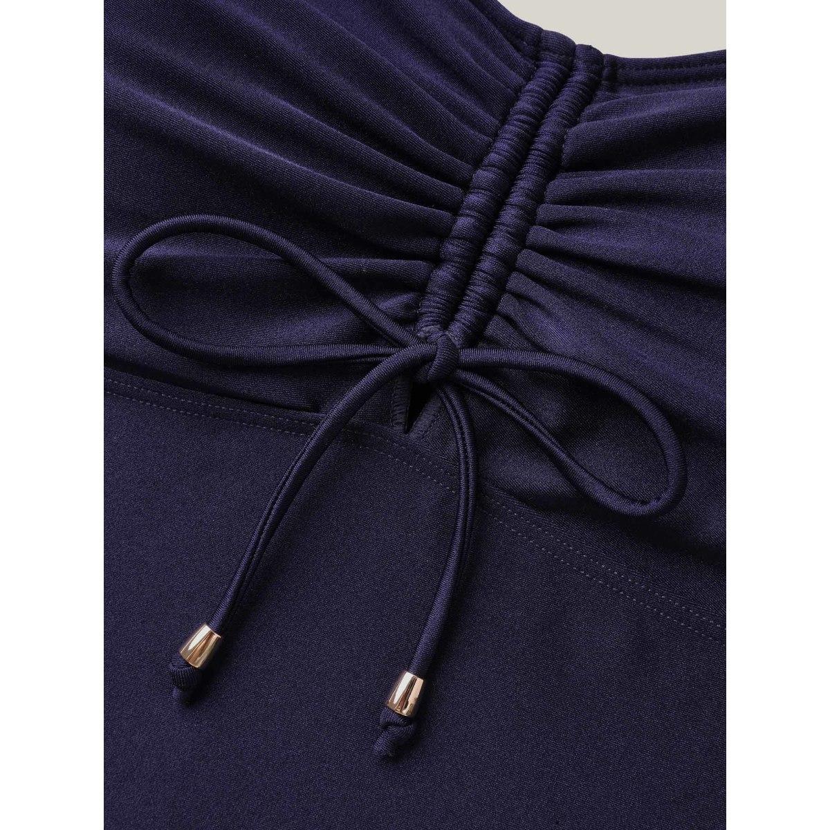 Plus Size Adjustable Back-Tie Cinched One-Piece Swimsuit Women's Swimwear Indigo Beach Tie knot Curve Bathing Suits High stretch One Pieces BloomChic 30/6X Product Image