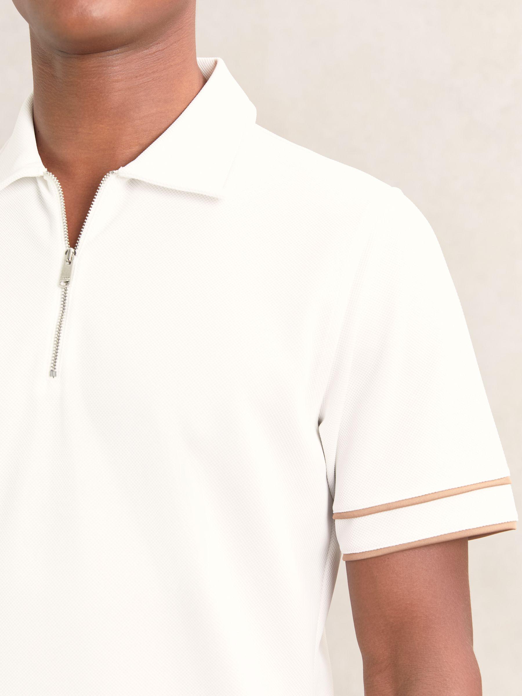 Textured Half-Zip Tipped Polo Shirt in White Product Image