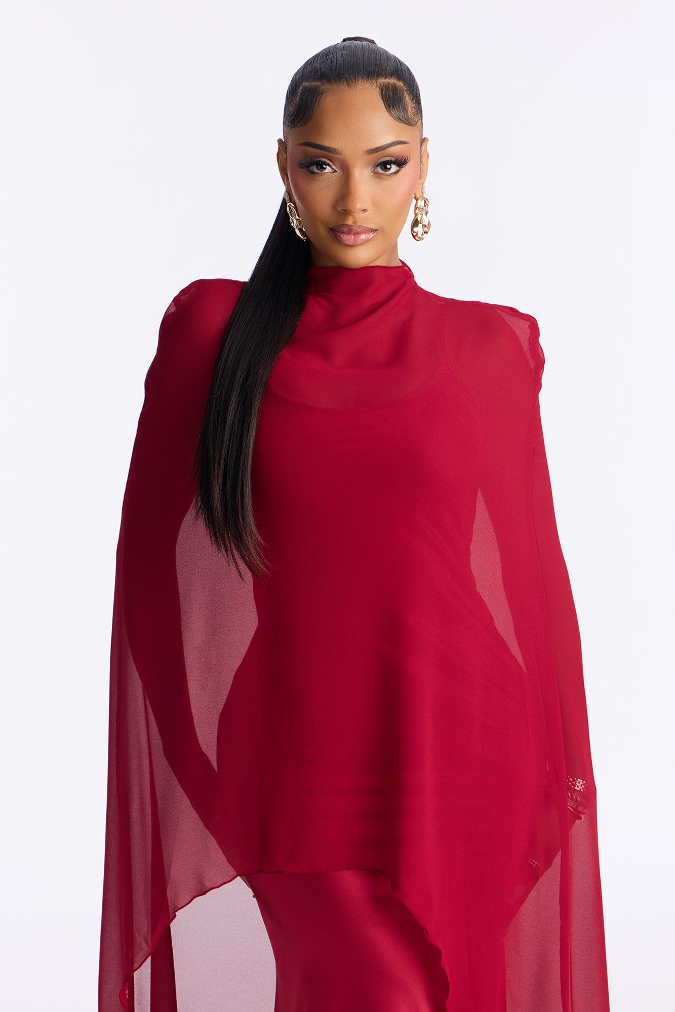 Silk Secrets Draped Satin Maxi Dress - Red Female Product Image