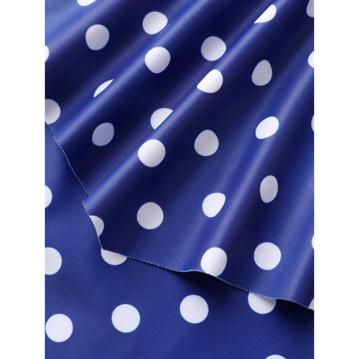 Plus Size Polka Dots Layered Ruffled Swim Top Women's Swimwear Indigo Beach Tiered High stretch Bodycon V-neck Curve Swim Tops BloomChic 30/6X Product Image