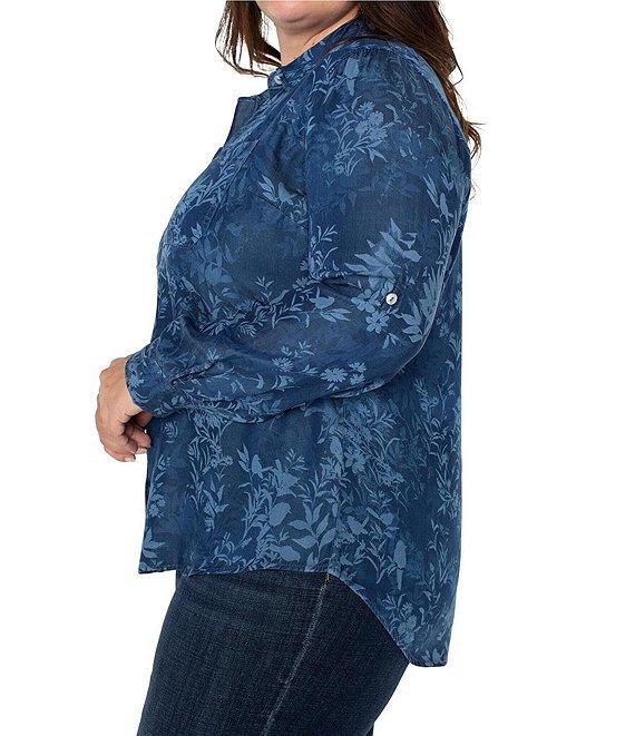 Liverpool Los Angeles Plus Size Floral Point Collar Long Sleeve Blouse Product Image