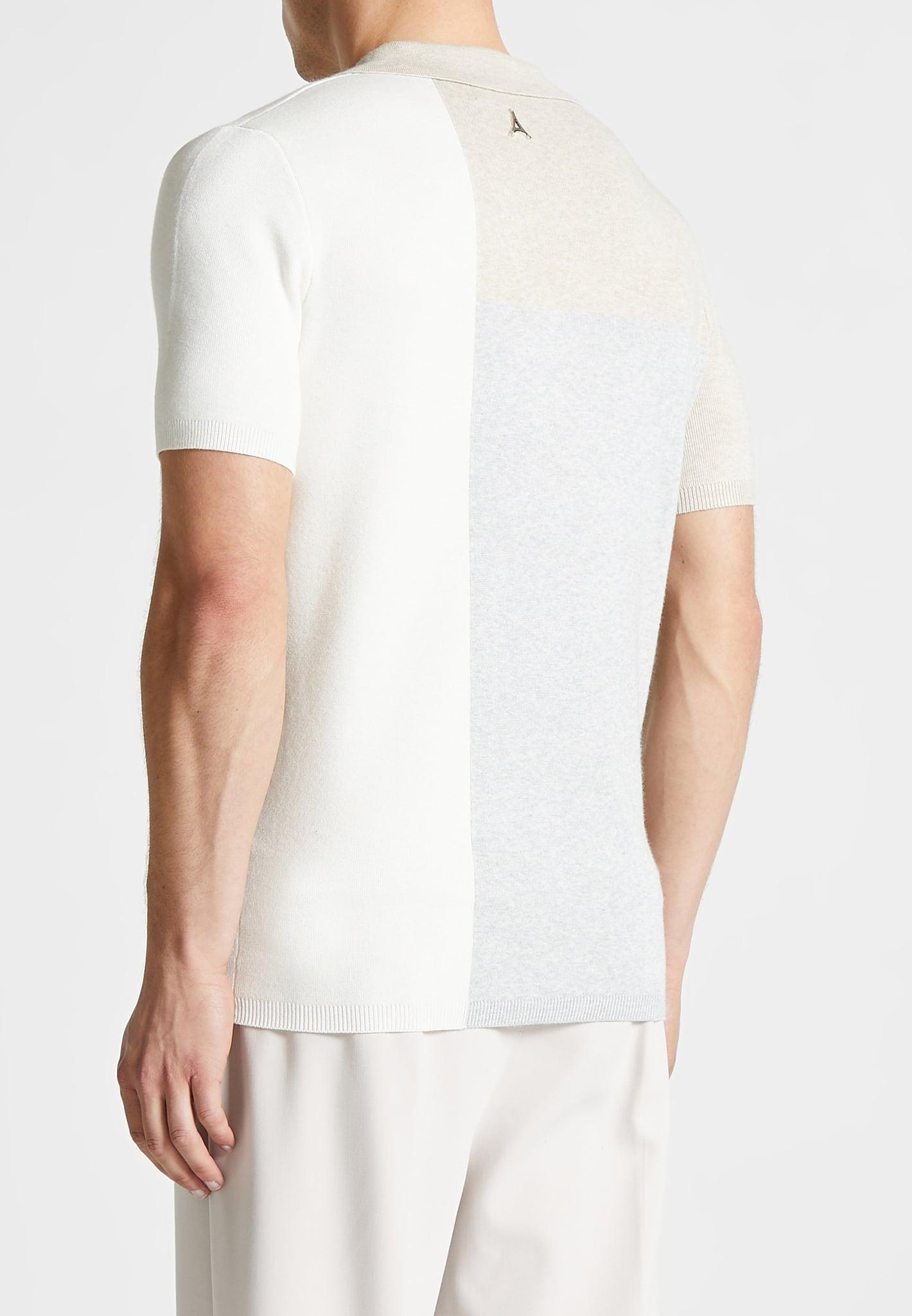 Colour Block Knit Revere Polo Top - Beige/Grey Male Product Image