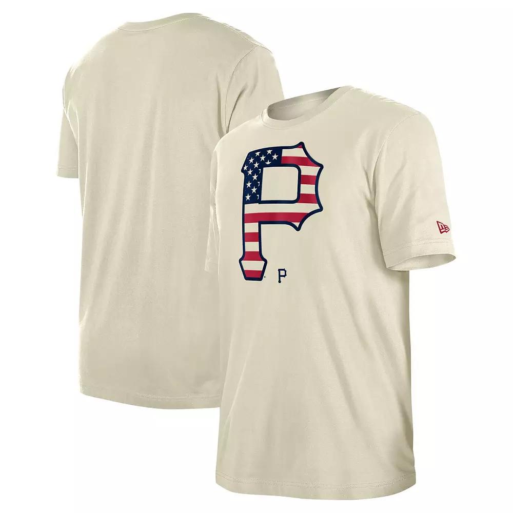 Men's New Era Cream Pittsburgh Pirates 4th of July Flag Fill T-Shirt,  Product Image
