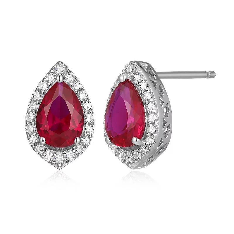 Classic Treasures Sterling Silver Lab-Created Ruby & 1/5 Carat T.W. Lab-Grown Diamond Halo Stud Earrings, Women's Product Image